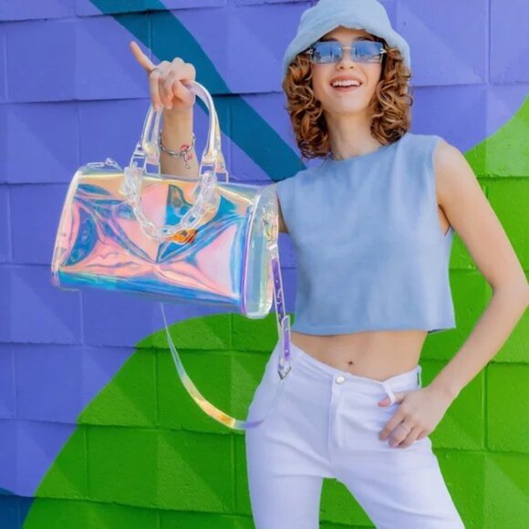 Like Dreams Iced Out iridescent crossbody tote w/hologram satchel ~ NWT - Picture 1 of 4